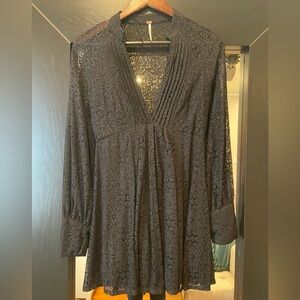 Free People Black Lace Deep V Dress